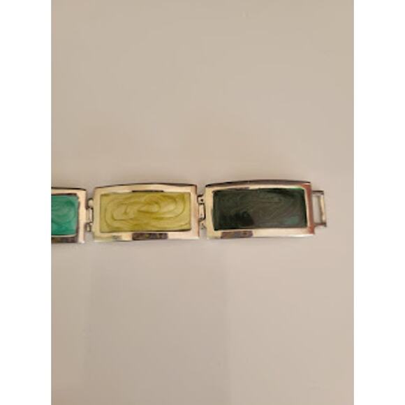 Vintage Five Panel Bracelet Silver Tone with Pearlized Enamel Panels Casual 80's - Picture 3 of 9